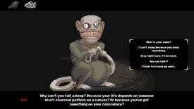 A rat with a humanoid head talking about death in Centum