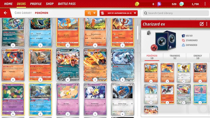 The player's library in Pokémon: TCG Live